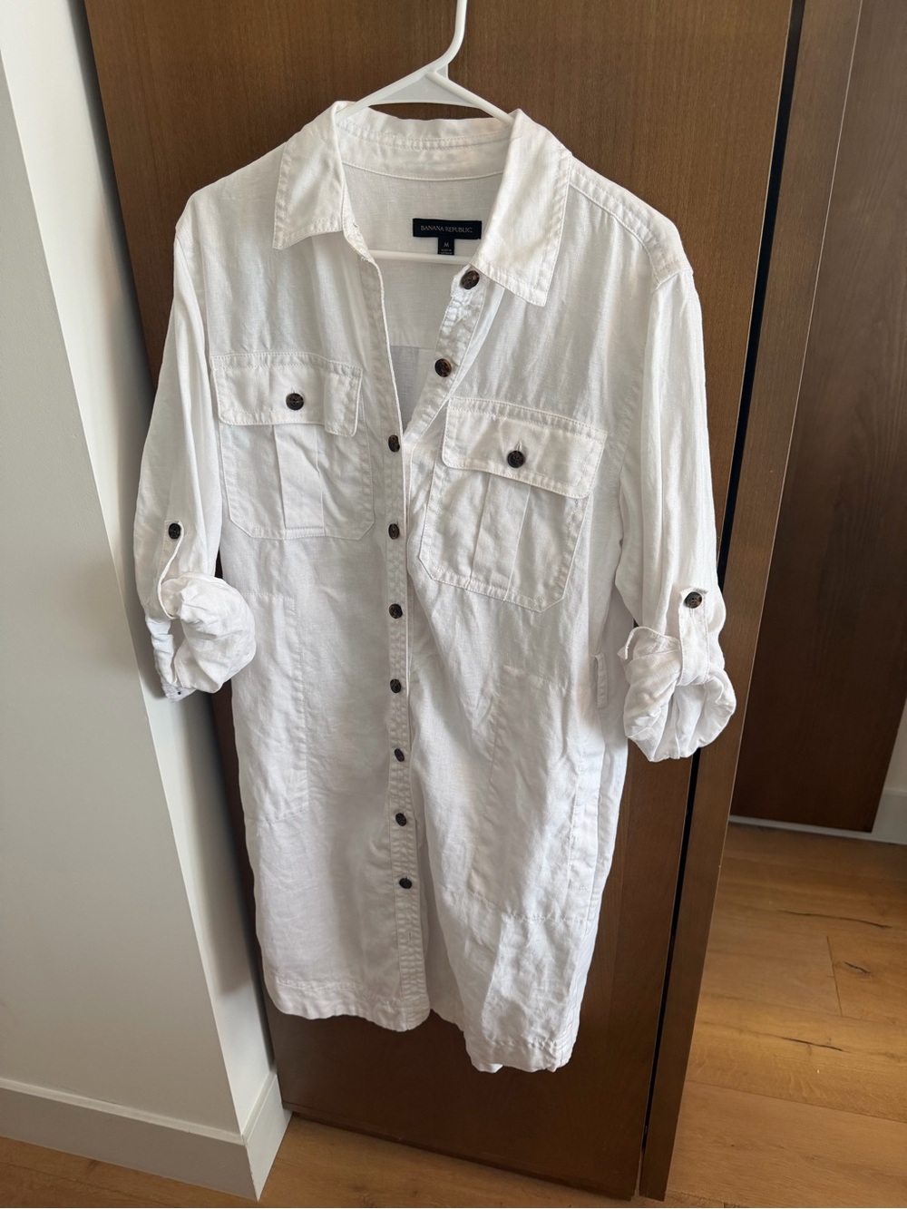 Banana Republic White Long Linen Shirt, Size Medium